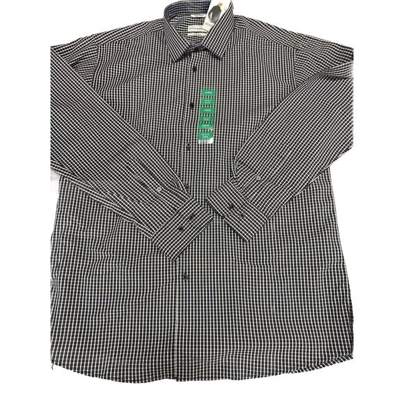 Lucky Brand Dress Shirt Mens Large Black Plaid Stretch Classic Regular Fit New - Picture 1 of 9